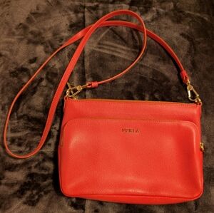 Furla Coral Pink Crossbody Bag Clutch Removable Strap Near Mint Authentic!